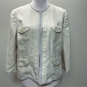 Lands' End women's collarless Beige linen jacket 14